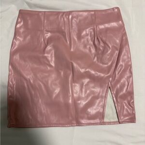 Pink Faux Leather Skirt